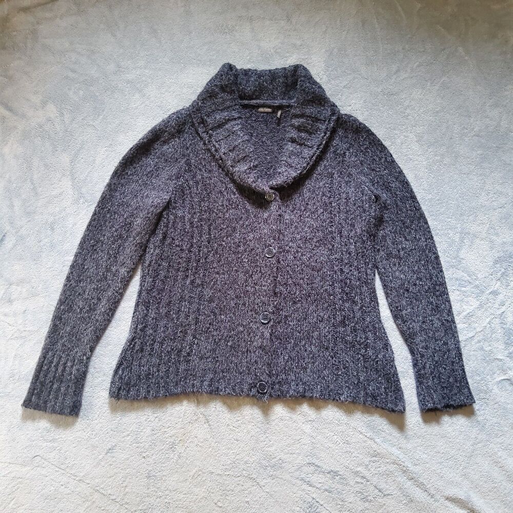 Daisy Fuentes Womens Large Navy Blue Marl Chunky Knit Shawl Cardigan Sweater